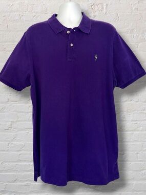 Tailorbyrd Men XL Purple Pique Polo Flamingo Logo Striped Trim Golf Shirt